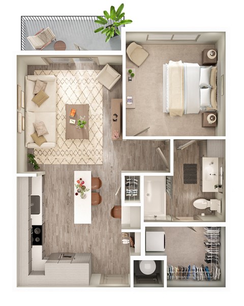 Floor plan for 1 bed, 1 bath, 721 sqft